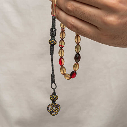 BlackCraft Gümüş Kazaz Püsküllü Sıkma Kehribar Tesbih (BC-E401FC)