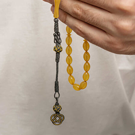 BlackCraft Gümüş Kazaz Püsküllü Sıkma Kehribar Tesbih (BC-E401FC)