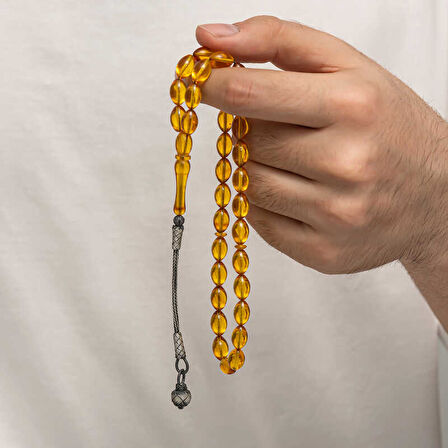 BlackCraft Gümüş Kazaz Püsküllü Sıkma Kehribar Tesbih (BC-E401FC)