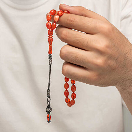 BlackCraft Gümüş 1000 Ayar Kazaz Püsküllü Sıkma Kehribar Tesbih (BC-90DA4F)