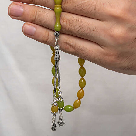 BlackCraft Gümüş Püsküllü Sıkma Kehribar Tesbih (BC-AD5C38)