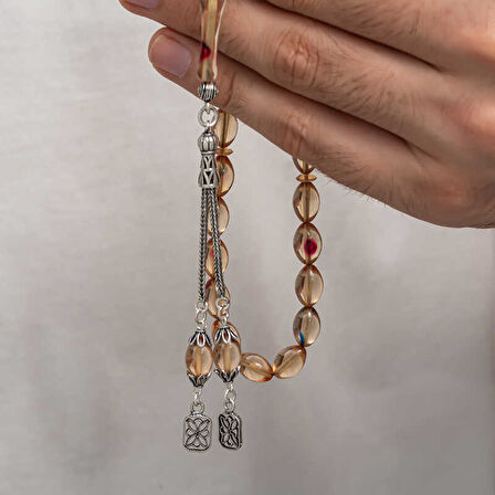 BlackCraft Gümüş Püsküllü Sıkma Kehribar Tesbih (BC-AD5C38)