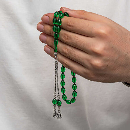 BlackCraft Gümüş Püsküllü Sıkma Kehribar Tesbih (BC-AD5C38)