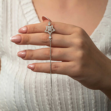 BlackCraft Gümüş Baget Taşlı Yıldız Kadın Bileklik (BC-BB4B83)