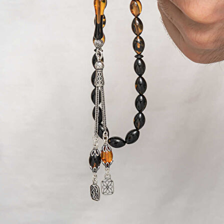 BlackCraft Gümüş Püskül Sıkma Kehribar Tesbih (BC-2EE3B4)