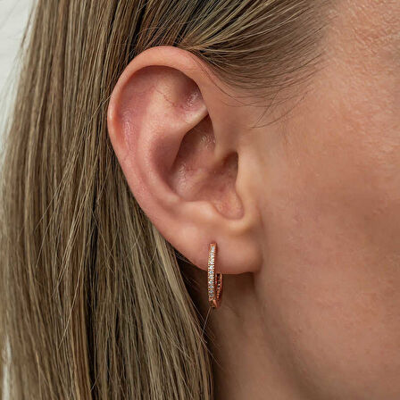 BlackCraft Gümüş Zirkon Taşlı Rose Oval Küpe (BC-33A5C8)