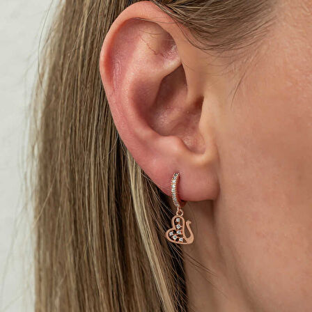 BlackCraft Gümüş Sallantılı Rose Kuğu Kadın Küpe (BC-1CB749)