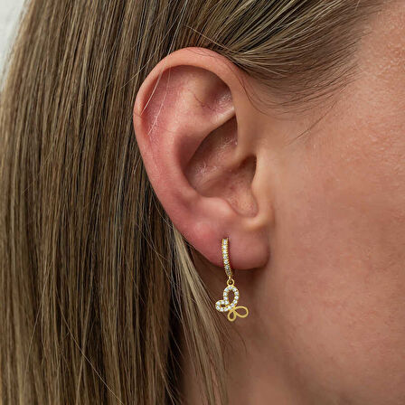 BlackCraft Gümüş Sallantılı Gold Kelebek Kadın Küpe (BC-86A191)