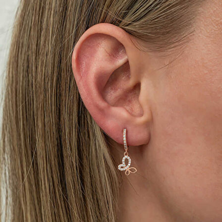 BlackCraft Gümüş Sallantılı Rose Kelebek Kadın Küpe (BC-5EBA97)