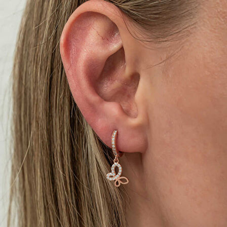 BlackCraft Gümüş Sallantılı Rose Kelebek Kadın Küpe (BC-5EBA97)