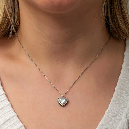 BlackCraft Gümüş Zirkon Taşlı Kalp Kadın Kolye (BC-BB912A)