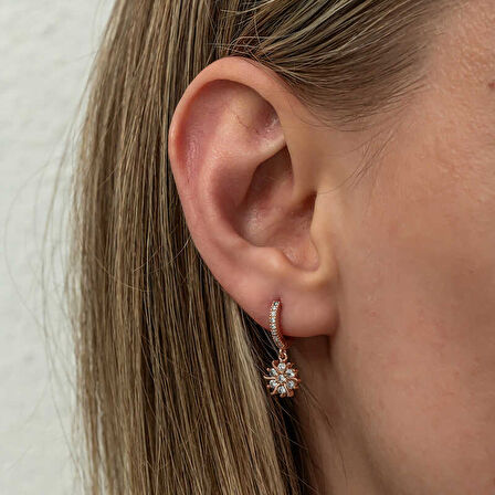 BlackCraft Gümüş Rose Sallantılı Güneş Kadın Küpe (BC-E99C16)