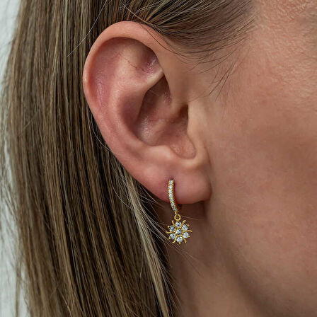 BlackCraft Gümüş Gold Sallantılı Güneş Kadın Küpe (BC-E8D0FA)