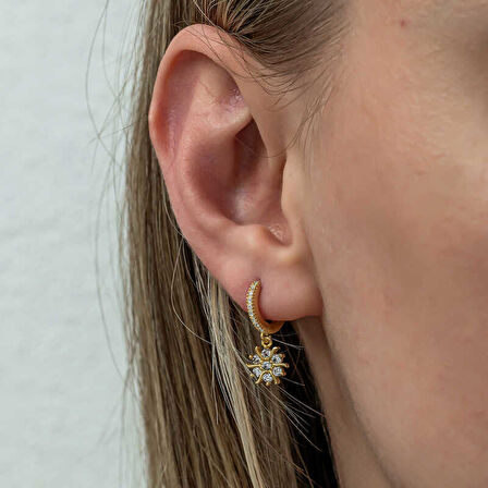 BlackCraft Gümüş Gold Sallantılı Güneş Kadın Küpe (BC-E8D0FA)