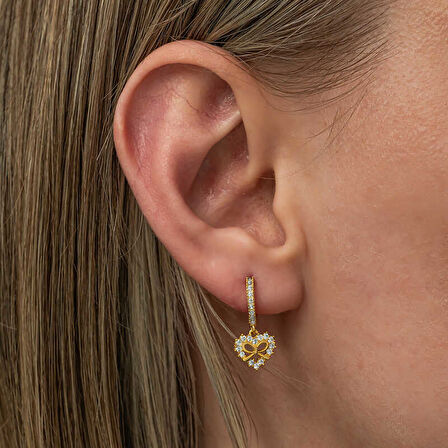 BlackCraft Gümüş Gold Kalp Kurdele Sallantılı Kadın Küpe (BC-CF6910)