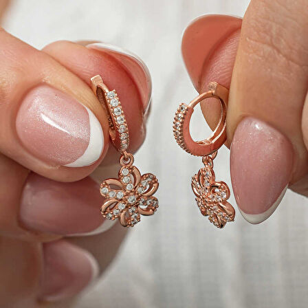 BlackCraft ​Gümüş Sallantılı Rose Çiçek Kadın Küpe (BC-6A745C)