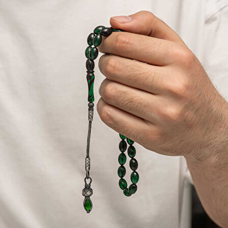 BlackCraft Gümüş 1000 Ayar Kazaz Püsküllü Sıkma Kehribar Tesbih (BC-90DA4F)