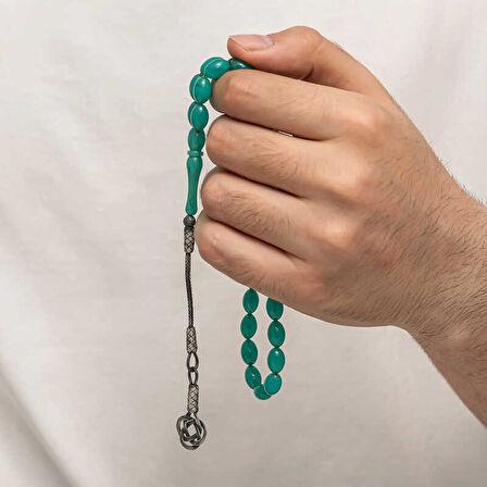 BlackCraft Gümüş Kazaz Püsküllü Sıkma Kehribar Tesbih (BC-E401FC)