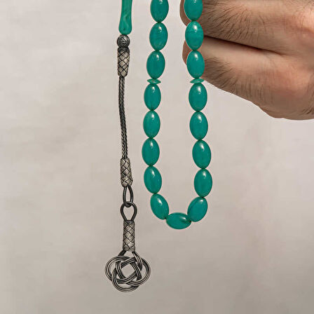 BlackCraft Gümüş Kazaz Püsküllü Sıkma Kehribar Tesbih (BC-E401FC)