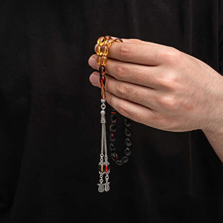 BlackCraft Gümüş Püskül Sıkma Kehribar Tesbih (BC-2EE3B4)