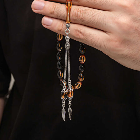 BlackCraft Gümüş Püskül Sıkma Kehribar Tesbih (BC-2EE3B4)