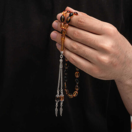 BlackCraft Gümüş Püskül Sıkma Kehribar Tesbih (BC-2EE3B4)