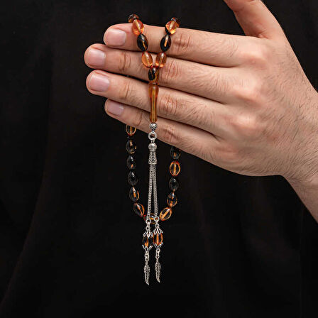 BlackCraft Gümüş Püskül Sıkma Kehribar Tesbih (BC-2EE3B4)