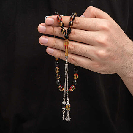 BlackCraft Gümüş Püskül Sıkma Kehribar Tesbih (BC-2EE3B4)