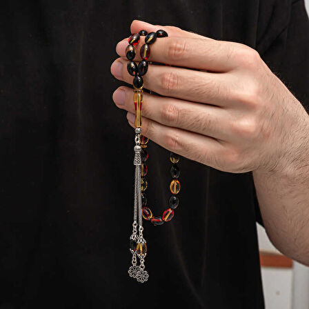 BlackCraft Gümüş Püskül Sıkma Kehribar Tesbih (BC-2EE3B4)