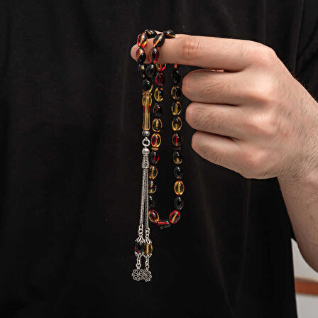 BlackCraft Gümüş Püskül Sıkma Kehribar Tesbih (BC-2EE3B4)