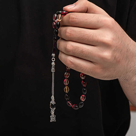 BlackCraft Gümüş Püskül Sıkma Kehribar Tesbih (BC-2EE3B4)