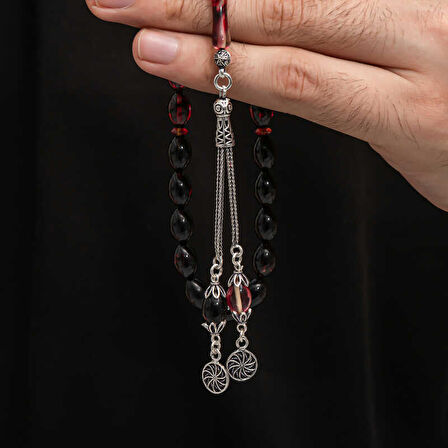 BlackCraft Gümüş Püskül Sıkma Kehribar Tesbih (BC-2EE3B4)