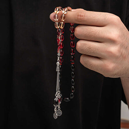 BlackCraft Gümüş Püskül Sıkma Kehribar Tesbih (BC-2EE3B4)