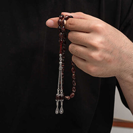 BlackCraft Gümüş Püskül Sıkma Kehribar Tesbih (BC-2EE3B4)