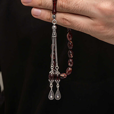 BlackCraft Gümüş Püskül Sıkma Kehribar Tesbih (BC-2EE3B4)