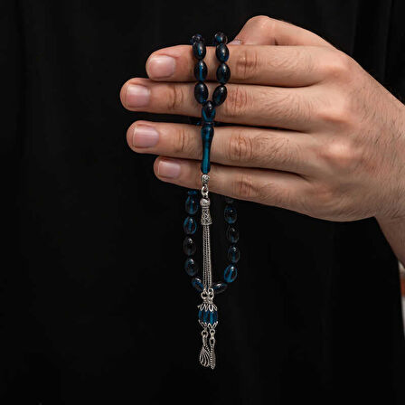 BlackCraft Gümüş Püskül Sıkma Kehribar Tesbih (BC-2EE3B4)