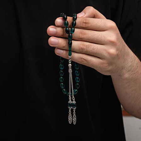 BlackCraft Gümüş Püskül Sıkma Kehribar Tesbih (BC-2EE3B4)