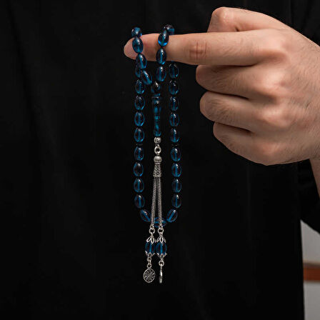 BlackCraft Gümüş Püskül Sıkma Kehribar Tesbih (BC-2EE3B4)