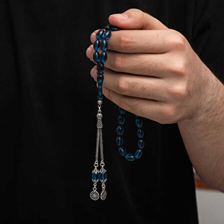 BlackCraft Gümüş Püskül Sıkma Kehribar Tesbih (BC-2EE3B4)