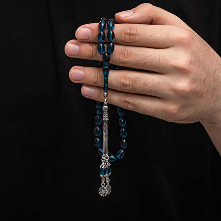 BlackCraft Gümüş Püskül Sıkma Kehribar Tesbih (BC-2EE3B4)