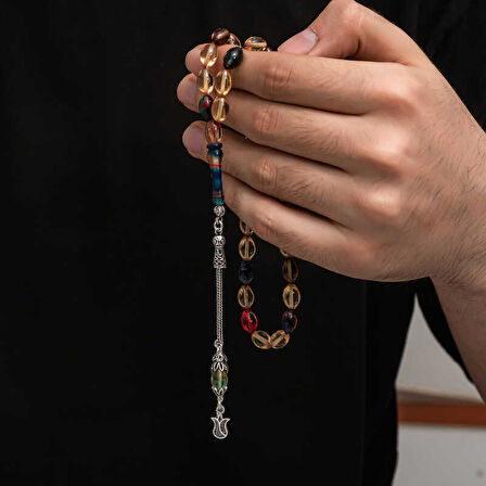 BlackCraft Gümüş Püskül Sıkma Kehribar Tesbih (BC-2EE3B4)