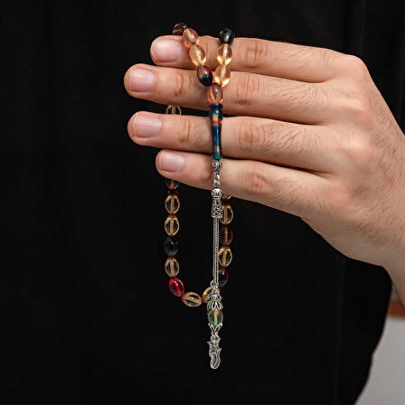 BlackCraft Gümüş Püskül Sıkma Kehribar Tesbih (BC-2EE3B4)