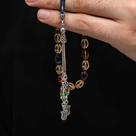 BlackCraft Gümüş Püskül Sıkma Kehribar Tesbih (BC-2EE3B4)