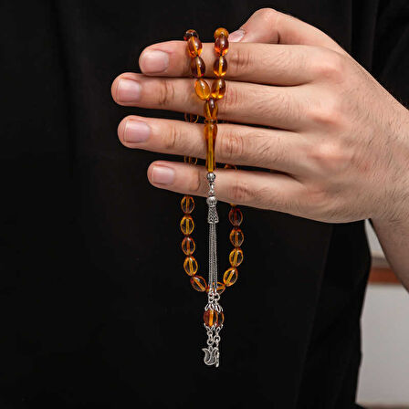 BlackCraft Gümüş Püskül Sıkma Kehribar Tesbih (BC-2EE3B4)