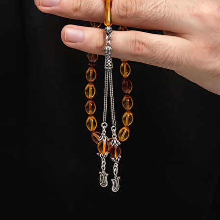 BlackCraft Gümüş Püskül Sıkma Kehribar Tesbih (BC-2EE3B4)