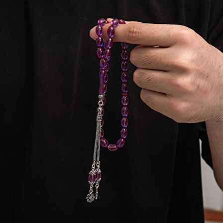 BlackCraft Gümüş Püskül Sıkma Kehribar Tesbih (BC-2EE3B4)