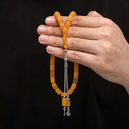 BlackCraft Gümüş Püskül Sıkma Kehribar Tesbih (BC-2EE3B4)