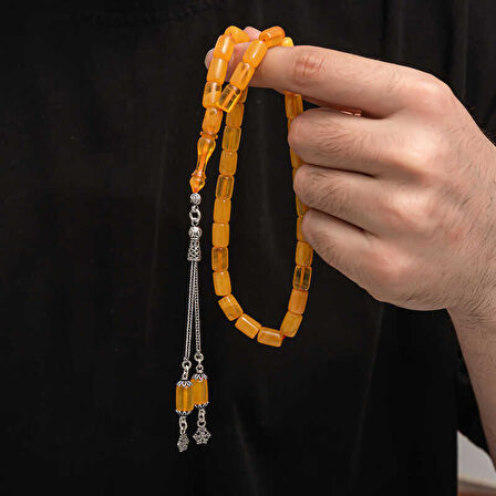 BlackCraft Gümüş Püskül Sıkma Kehribar Tesbih (BC-2EE3B4)