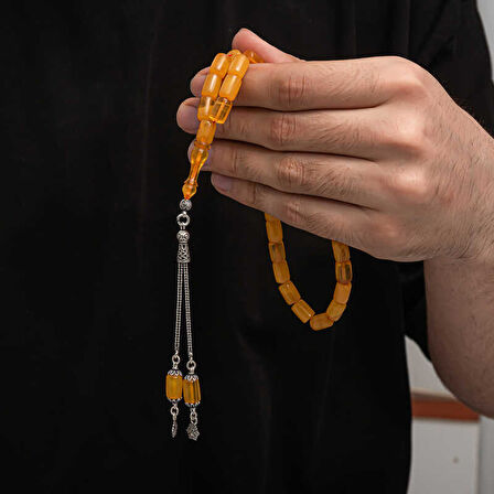 BlackCraft Gümüş Püskül Sıkma Kehribar Tesbih (BC-2EE3B4)