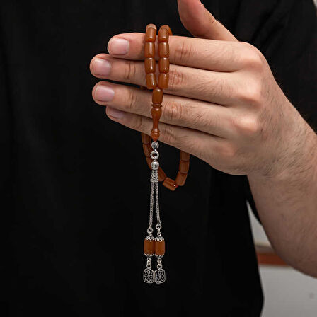 BlackCraft Gümüş Püskül Sıkma Kehribar Tesbih (BC-2EE3B4)